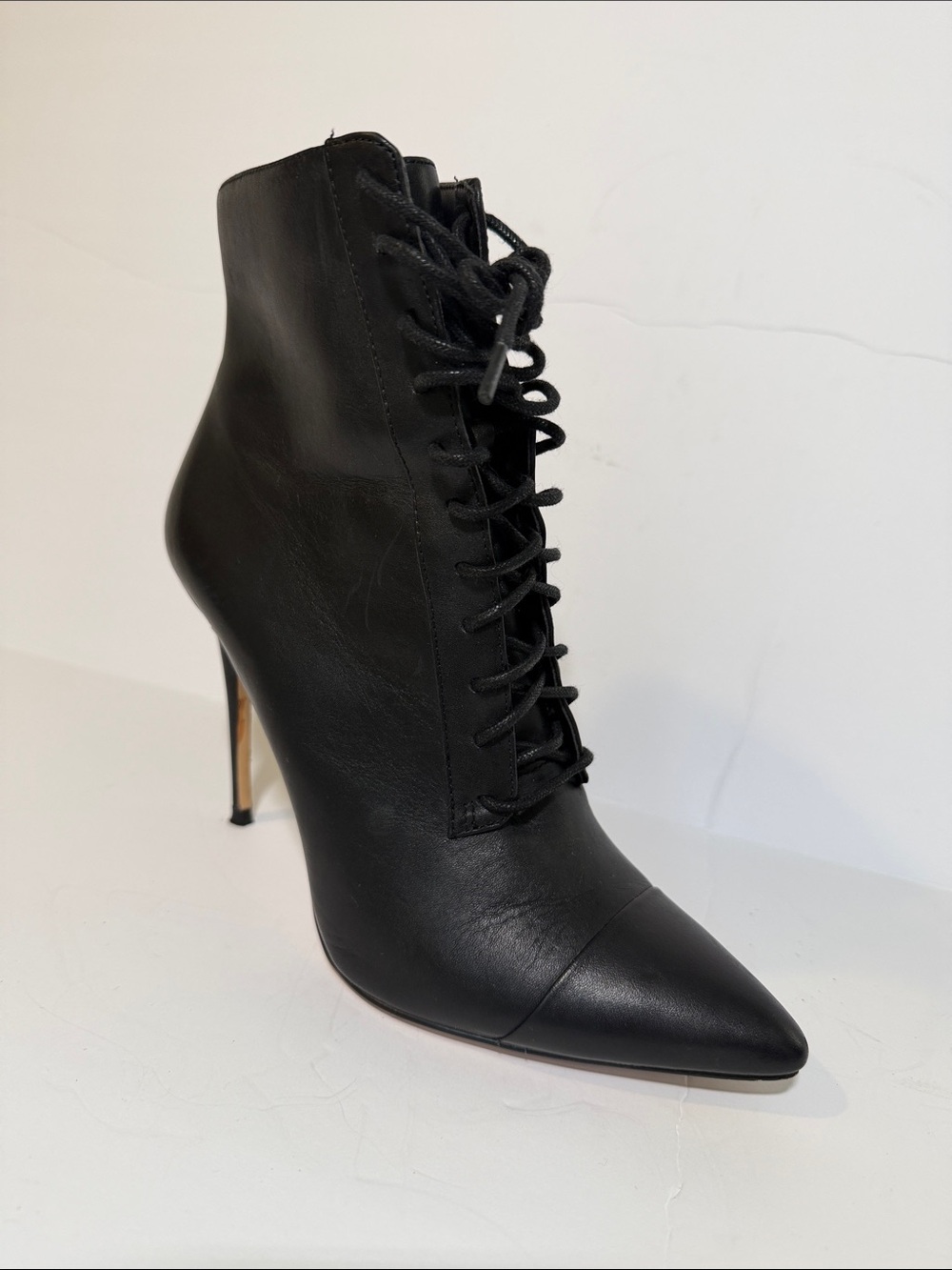 Sexy Black Lace-Up Pointed Toe Stiletto Ankle Boots